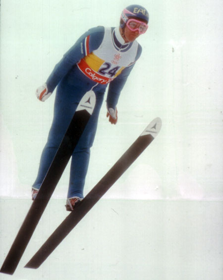 Eddie the Eagle! Britain's lone entrant in the 1988 ski jump.